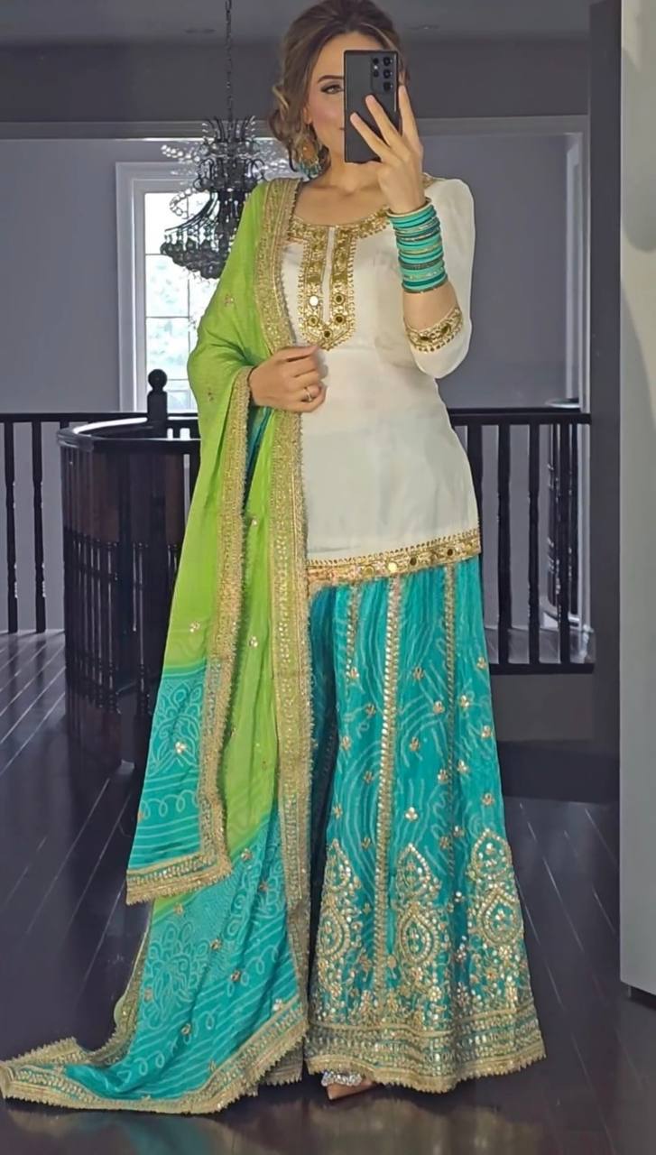 Turquoise & Lime Heritage Sharara Set